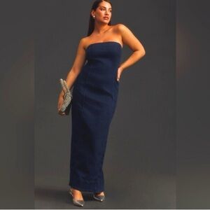 Pilcro strapless Navy Denim Maxi Dress size S